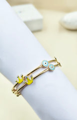 Evil Eye Crown Bangle Single Piece 4.38 Grams, 18KT Gold