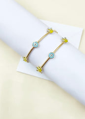 Evil Eye Crown Bangle Single Piece 4.38 Grams, 18KT Gold