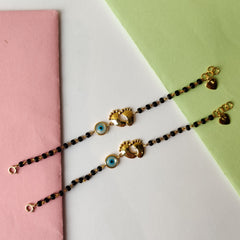 Feet Evil Eye with Heart Hanging Nazariya Pair 5.5 Grams Pair, 18KT Gold