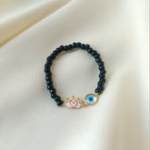 Crown Evil Eye Black Beads 0.64 Grams, 18KT Gold