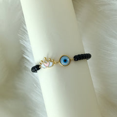 Crown Evil Eye Black Beads 0.64 Grams, 18KT Gold