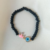 Crown Evil Eye Black Beads Bracelet 0.5 Grams, 18KT Gold