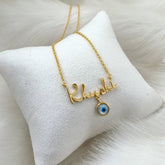 Evil Eye Name Necklace 5 Grams, 18KT Gold