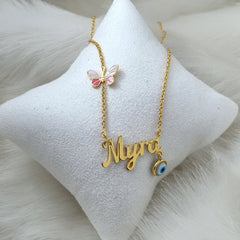 Butterfly Evil Eye Necklace 5.5 Grams, 18KT Gold