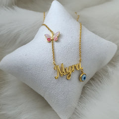 Butterfly Evil Eye Necklace 5.5 Grams, 18KT Gold