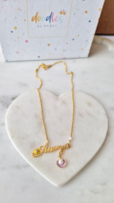 Name Necklace with Floral Charm 5.4 Grams, 18KT Gold