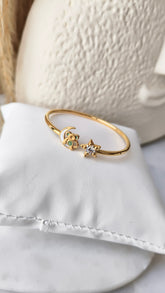 Moon & Star Sparkle Bangle 3.63 Grams, 18KT Gold