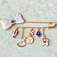 Baby-Themed Charm Safety Pin 7.82 Grams, 18KT Gold