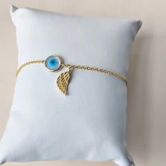 Angel Wing Evil Eye Bracelet 2.48 Grams, 18KT Gold
