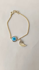 Angel Wing Evil Eye Bracelet 2.48 Grams, 18KT Gold