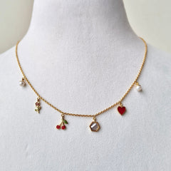 Cherry Romance Charm Necklace 4.3 Grams, 18KT Gold