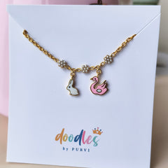 Bunny & Swan Charm Bracelet 2.77 Grams, 18KT Gold