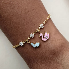 Bunny & Swan Charm Bracelet 2.77 Grams, 18KT Gold