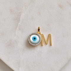 Eye Protection Charm With Initial Pendant 1.8 Grams, 18KT Gold
