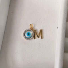 Eye Protection Charm With Initial Pendant 1.8 Grams, 18KT Gold
