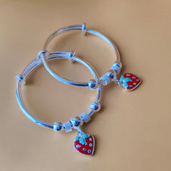 Strawberry Charm Silver Baby Kada Single Piece 14.22 Grams, Silver
