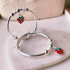 Strawberry Charm Silver Baby Kada Single Piece 14.22 Grams, Silver