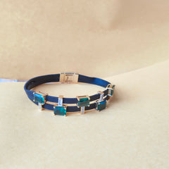 Emerald Charm Dual Strap Bracelet 12.9 Grams, Silver