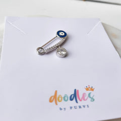 Little Blessings Evil Eye Safety Pin 2.08 Grams, Silver