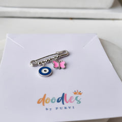 Butterfly Blessings Evil Eye Baby Safety Pin 1.8 Grams, Silver