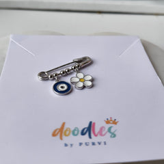 Daisy Delight Evil Eye Baby Safety Pin 2.6 Grams, Silver