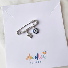 Angel Evil Eye Baby Safety Pin 2.06 Grams, Silver