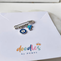 Tiny Stroller Evil Eye Baby Safety Pin 1.79 Grams, Silver