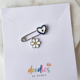 Tiny Heart & Daisy Baby Safety Pin 1.1 Grams, Silver
