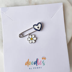 Tiny Heart & Daisy Baby Safety Pin 1.1 Grams, Silver