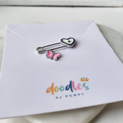 Butterfly Heart Baby Safety Pin 1.79 Grams, Silver