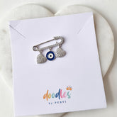 Angel Heart Evil Eye Safety Pin 1.5 Grams, Silver