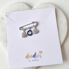 Angel Heart Evil Eye Safety Pin 1.5 Grams, Silver