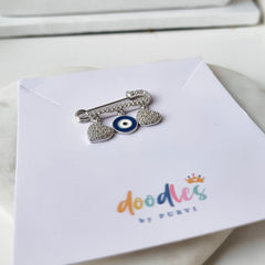 Angel Heart Evil Eye Safety Pin 1.5 Grams, Silver