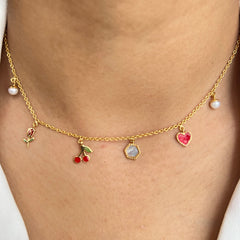 Cherry Romance Charm Necklace 4.3 Grams, 18KT Gold