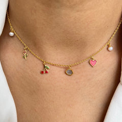 Cherry Romance Charm Necklace 4.3 Grams, 18KT Gold