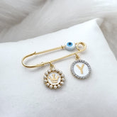 Crown Intial Evil Eye Lapel Pin 2.83 Grams, 18KT Gold