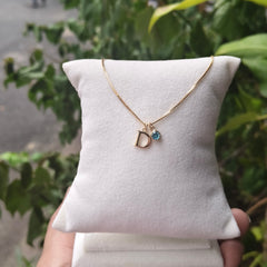 18KT Gold Personalised Initial Necklace with Birthstone Charm 3.5 grams