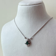 Emerald Eyes Panther Necklace 10.3 Grams, Silver