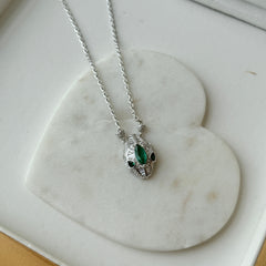 Emerald Eyes Panther Necklace 10.3 Grams, Silver