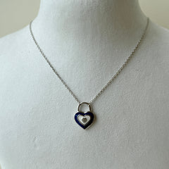 Heart Lock Evil Eye Necklace 4.5 Grams, Silver