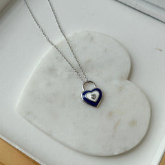 Heart Lock Evil Eye Necklace 4.5 Grams, Silver