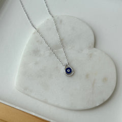 Luna Evil Eye Necklace 3.4 Grams, Silver