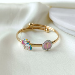 Magical Unicorn Initial Bangle 6 Grams, 18KT Gold