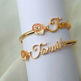 Twin Floral Name Bangles 6 Grams Single Piece, 18KT Gold
