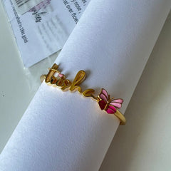 Pink Butterfly Name Bangle 6 Grams, 18KT Gold