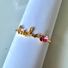 Pink Butterfly Name Bangle 6 Grams, 18KT Gold