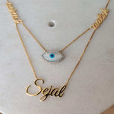 3 Name Chain With Eye Shape Evil Eye 9.3 Grams, 18KT Gold
