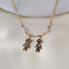 Boy And Girl Pendant With Chain 4.6 Grams, 18KT Gold