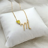 Initial pendant with butterfly Chain 4 Grams, 18KT Gold