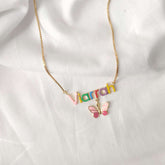 Enamel Font Neckpiece With Butterfly 5.5 Grams, 18KT Gold